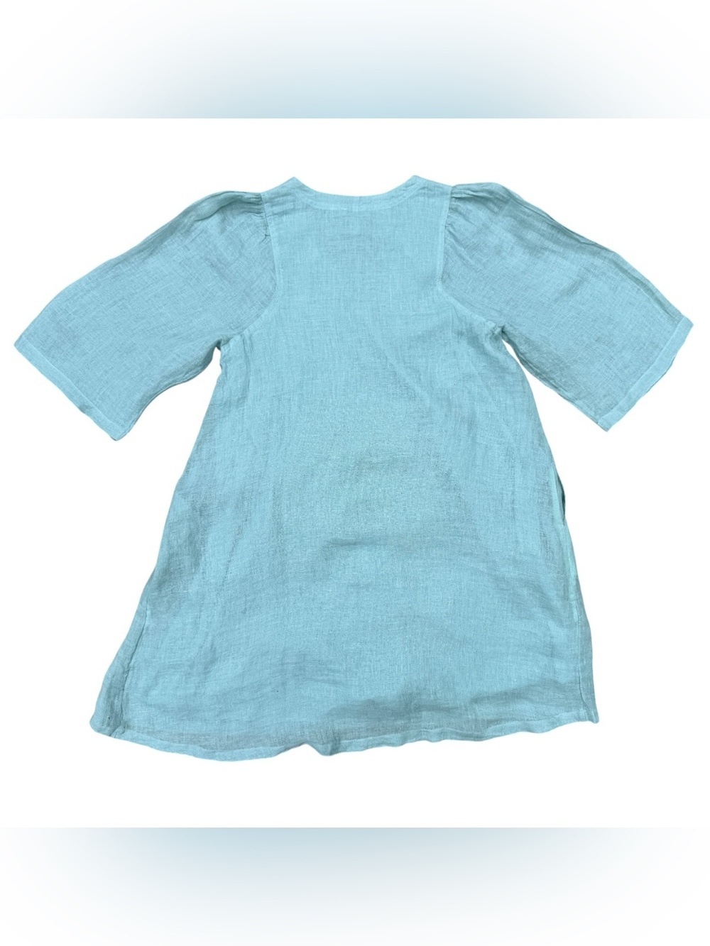 Sundance Seafoam Blue Linen Wrap Front Babydoll Mini Dress - L - Picture 4 of 7